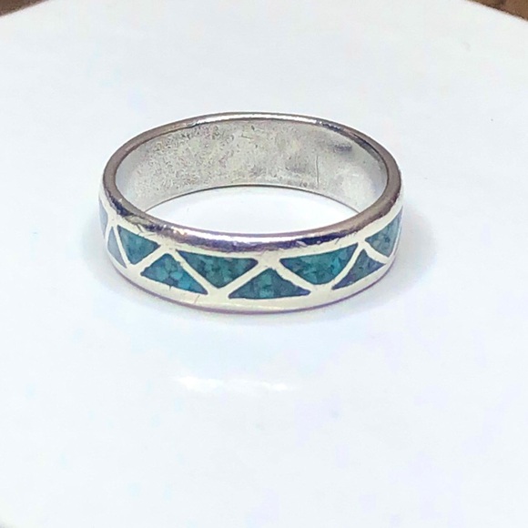 M Sterling Silver Crushed Turquoise Mosaic Inlay Southwestern Ring Sz 11 - Picture 9 of 17